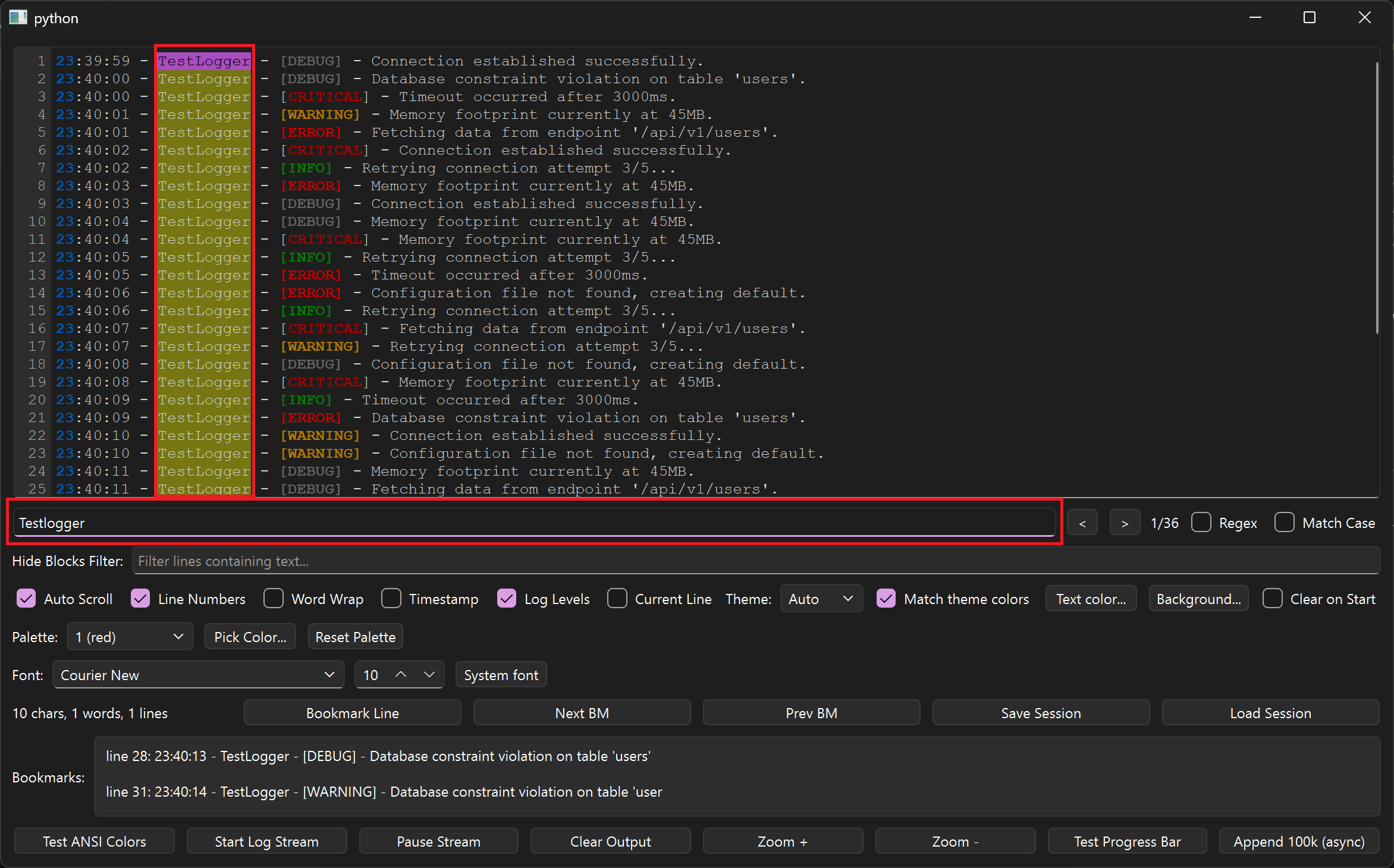 Highlight search with 36 matches